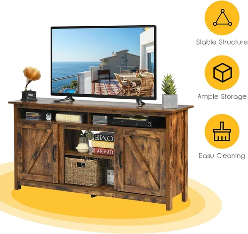 Miniatura 8 de Tangkula Soporte de TV industrial con puertas de granero para televisores de hasta 65 pulgadas, mueble consola de TV de granja con estantes