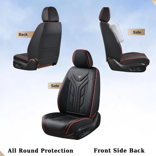 Miniatura 5 de Coverado Fundas de Asiento Delantero para Automóvil, 2 Piezas Fundas de Asiento de Cuero para Automóviles, Protector de Asiento de Automóvil Solo