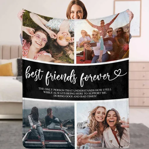 Miniatura 14 de YESCUSTOM Manta personalizada de Friends Forever con collage de fotos y texto, manta personalizada para mejores amigos, mejores amigos, cumpleaños