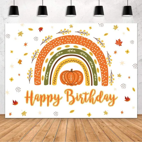 MEHOFOND Decoración de fiesta de cumpleaños de calabaza, telón de fondo de otoño, bohemio, arco iris, suministros de decoración de fiesta de