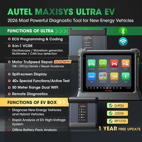 Miniatura 2 de Autel Escáner inteligente MaxiSYS Ultra EV, 2026 EV Ver.of Ultra S2 MS909S2, hasta Ultra MS909 MS909EV MS919, con kit EVDiag, sistema de alto