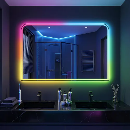 Miniatura 30 de Antok Espejo LED de baño, espejo LED con luces para baño, espejos de tocador iluminados para pared, antivaho, regulable, vidrio templado, función