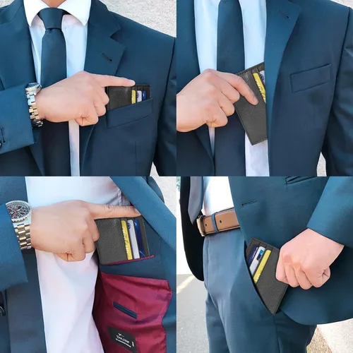 Miniatura 77 de URAQT Cartera para tarjetas de crédito, cartera minimalista de cuero delgado con cremallera, mini protector de tarjeta de crédito, llavero bolsillo