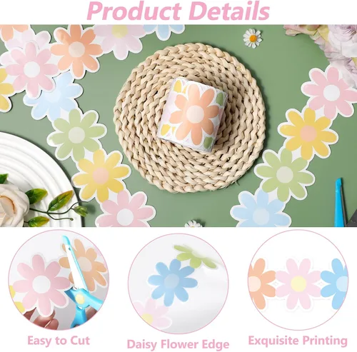 Miniatura 3 de Tablero de anuncios de margaritas para decoración de 32.8 pies, borde de anuncios floral pastel de margarita, bordes enrollados troquelados