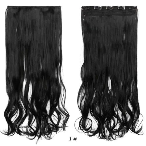 Miniatura 6 de Extensiones de cabello sintético de 24 pulgadas, 4.23 onzas, color negro, 5 clips, extensiones de cabello sintético resistentes al calor