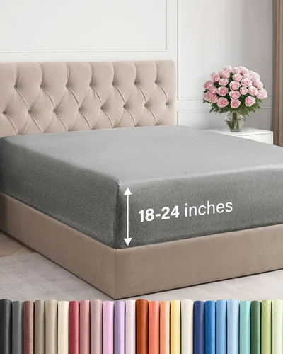 Miniatura 65 de Sábana bajera ajustable extra profunda tamaño completo – Sábana bajera individual de lujo para hotel únicamente – Se adapta fácilmente a colchones
