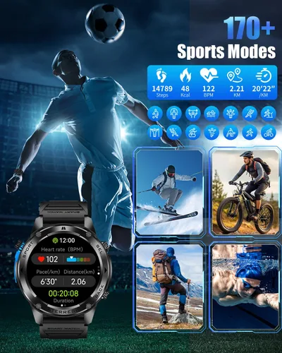 Miniatura 5 de Military Smart Watch for Men with GPS, 1.43" AMOLED Smart Watch with Bluetooth Call, 5ATM Waterproof, 170+ Sports Modes, 700mAh Heart Black