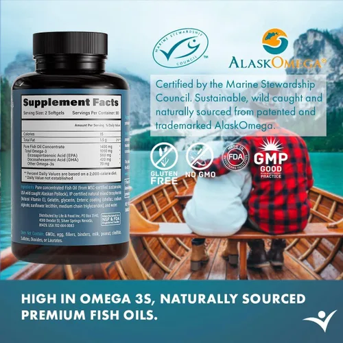 Miniatura 7 de Aceite de pescado Omega 3, 0.04 onzas Certificado MSC + 75 % Omega 3s 0,037 oz, 644/336, sin pescadillas y absorción mejorada, molecular