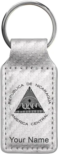Miniatura 43 de LaserGram Llavero rectangular, bandera de Nicaragua, grabado personalizado incluido, Bambú