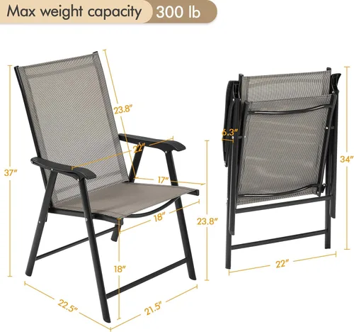 Miniatura 3 de Yaheetech Juego de 4 sillas de patio al aire libre, sillas de comedor portátiles con reposabrazos para campamento, césped, playa, sillas plegables