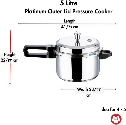Miniatura 3 de Vinod Platinum Olla a presión de acero inoxidable triple con tapa exterior - 5 litros Cocinador de fondo SAS Cocinador de base de inducción