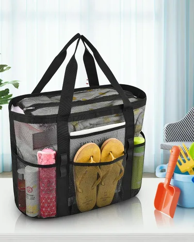 Miniatura 8 de MAY TREE Bolsa de playa de malla extragrande con múltiples bolsillos, bolsa de playa resistente para viajes familiares, campamento, natación
