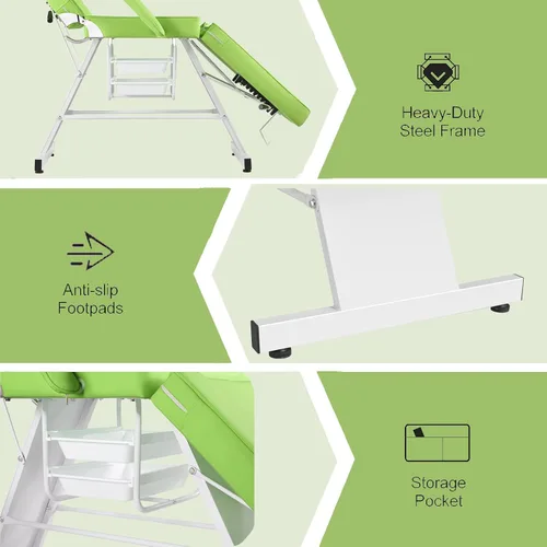 Miniatura 6 de Silla facial, silla de tatuaje, mesa de masaje de 73 pulgadas, cama de spa facial, cama de spa ajustable, equipo de salón de belleza facial Verde