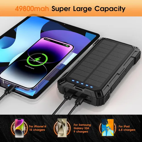 Miniatura 5 de BLASOUL Solar Charger 49800mAh Power Bank - Wireless Portable Phone Charger with 4 Built-in Cable,22.5W Fast Charging External Battery Pack PD 3.0