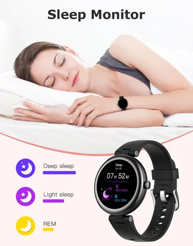 Miniatura 6 de Rastreador de Fitness, Relojes redondos de fitness para mujeres con Bluetooth, llamada, monitor de frecuencia cardíaca, rastreador de sueño, Negro