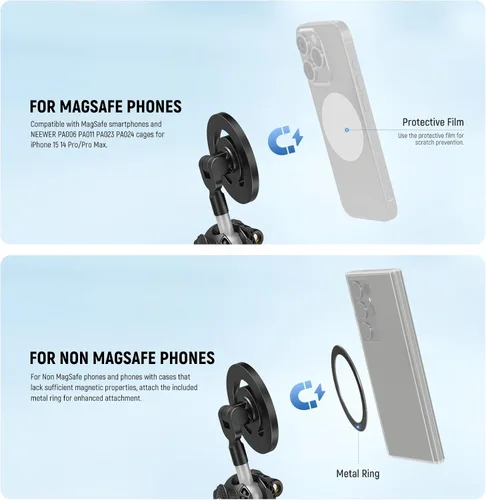 Miniatura 2 de NEEWER Trípode magnético flexible para teléfono compatible con Magsafe iPhone 15 Pro Max 14 Series Android, Mini Vlog Soporte de trípode