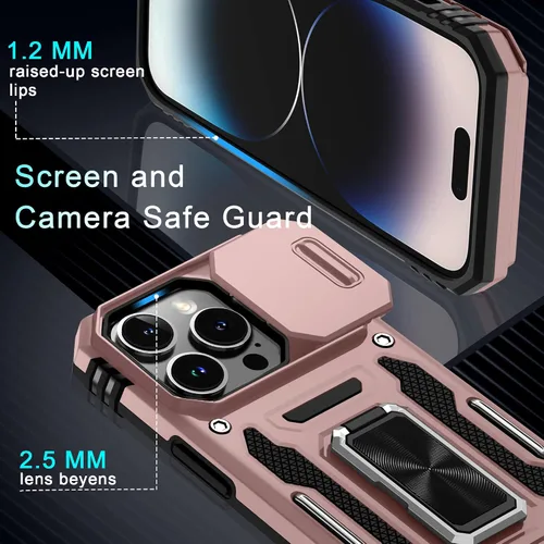 Miniatura 335 de DEERLAMN Funda para iPhone Xs Max con funda deslizante para cámara + protector de pantalla, soporte giratorio de anillo de grado militar a prueba