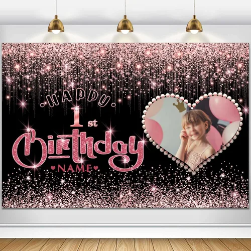 Miniatura 55 de Cartel personalizable de decoración de feliz cumpleaños número 100 de oro rosa - Personalización de fondo de fotos de gran tamaño - Admite fotos