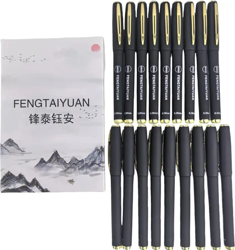 Fengtaiyuan 038P18, Bolígrafos de Tinta de Gel Negro Tipo Roller - Agarre Cómodo Antideslizante, Tinta Negra, Ultra Finos, 0.38mm, Tinta de Secado