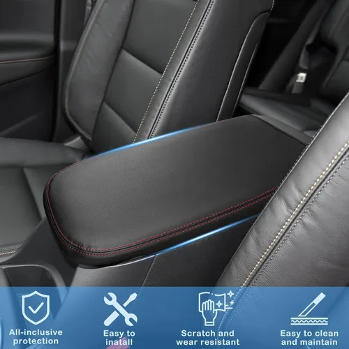 Miniatura 5 de QianBao Compatible con Chevrolet Equinox 2018-2023 /GMC Terrain 2017-2023, caja de reposabrazos de cuero, funda de consola central, línea roja