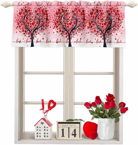 Miniatura 11 de Cortina de cenefas para el 4 de julio, diseño de corazón y bandera americana, cortina patriótica para ventanas de cocina, rojo, blanco y azul