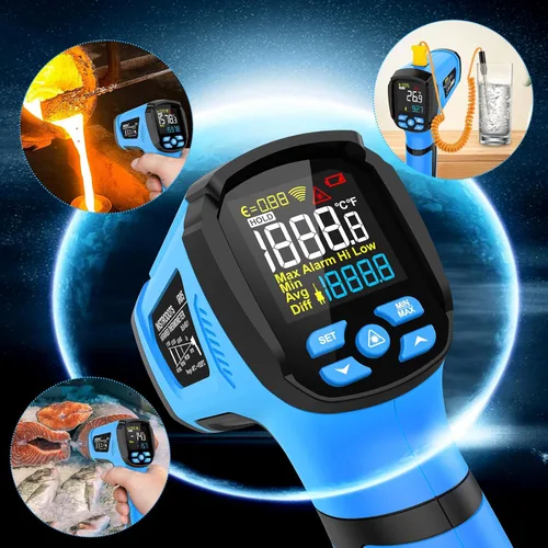 Miniatura 8 de Termómetro infrarrojo pistola de temperatura, -40℉ a 2192℉ Termómetro de alta temperatura láser dual con pantalla LCD a color, pirómetro industrial