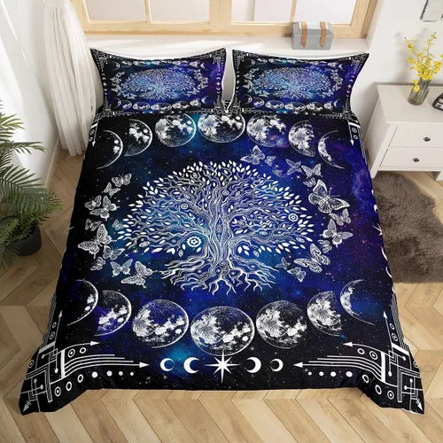 Miniatura 42 de Erosebridal Juego de ropa de cama con diseño de árbol de la vida, tamaño Queen para niños y niñas, diseño bohemio exótico de mariposa, funda
