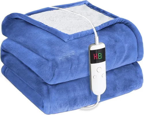 Miniatura 15 de Manta térmica eléctrica de 50 x 60 pulgadas, manta eléctrica de franela suave y sherpa con 10 niveles de calefacción, se apaga automáticamente