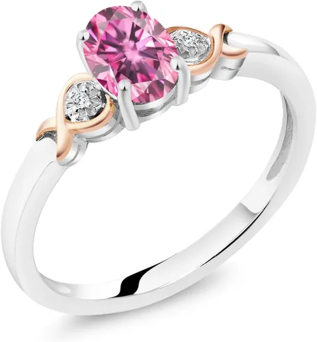 Miniatura 67 de Gem Stone King Anillo de compromiso de plata de ley 925 y oro rosa de 10 quilates, piedra preciosa ovalada de 0.276 x 0.197 in, con acento