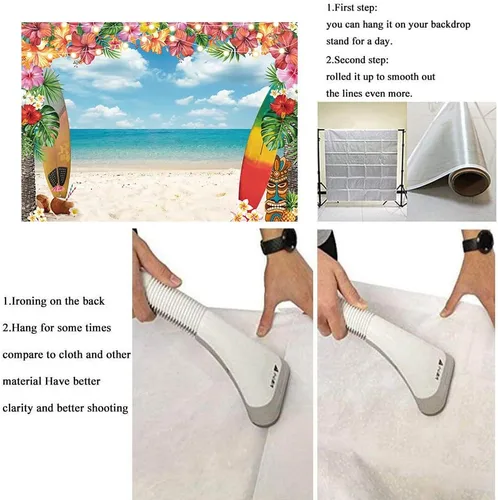 Miniatura 6 de Fondo de playa hawaiana para verano, cielo, océano, palmera tropical, tabla de surf, fondo de fotografía, baby shower, decoración de fiesta