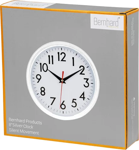Miniatura 7 de Bernhard Products Reloj de pared blanco de 8 pulgadas retro para cocina, silencioso, sin tictac, de cuarzo, funciona con pilas, para hogar, oficina