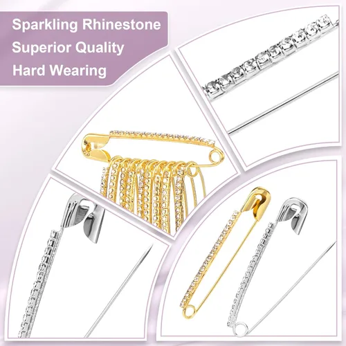 Miniatura 3 de 20pcs Rhinestone Safety Pins, Sparkly Rhinestone Decorative Pins for Clothing, Classic Crystal Brooch Clips for Scarf Shawl Jeans Sweaters Dresses