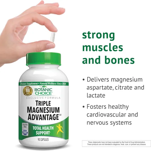 Miniatura 3 de Botanic Choice Triple ventaja de magnesio - Suplemento complejo de citrato de aspartato de magnesio y lactato para la salud nerviosa, digestiva