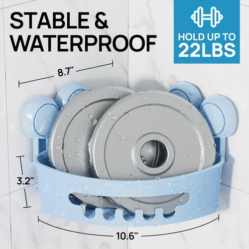 Miniatura 3 de LEVERLOC Organizador esquinero para ducha con ventosa, cesta de ducha potente con ventosa, organizador impermeable y resistente al óxido