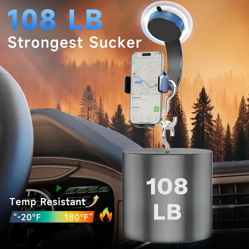 Miniatura 3 de Soporte para teléfono de automóvil, rotación de 360°, soporte de teléfono con ventosa al vacío - Nano gel de 108 libras para automóvil, brazo