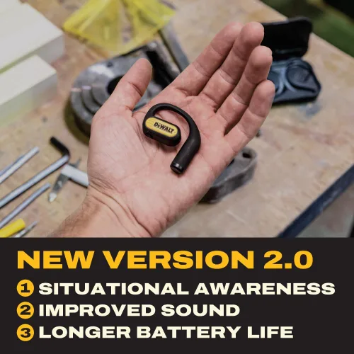 Miniatura 3 de DEWALT Altavoz portátil y auriculares de oído abierto de alta resistencia, juego de trabajo inalámbrico, resistente al agua, batería larga, llamadas