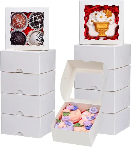 Miniatura 15 de RomanticBaking 51 cajas de panadería de 5 x 5 x 2 pulgadas, cajas de galletas con ventana, cajas de pastelería para macarrones, postres, magdalenas