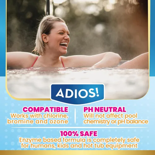 Miniatura 3 de Adios! Limpiador de bañera de hidromasaje 3 en 1 aclara el agua, evita escoria, elimina la espuma y detiene los olores, 32 onzas (cuarto de galón)