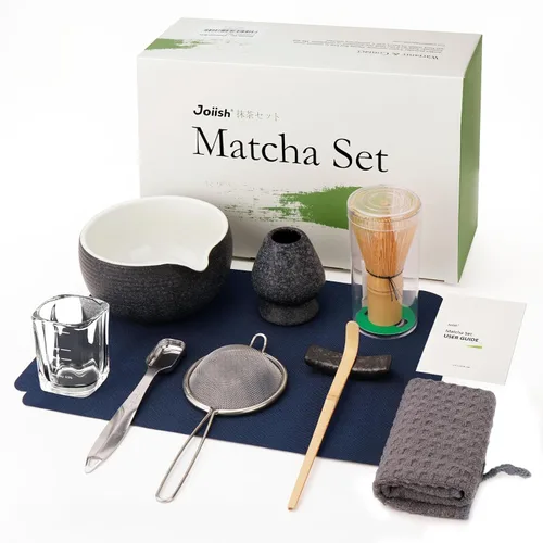 Miniatura 14 de Joiish Juego de batidor de matcha, kit de matcha de 10 piezas, batidor de bambú y cuenco de cerámica con boquilla y cuchara medidora y taza, Verde