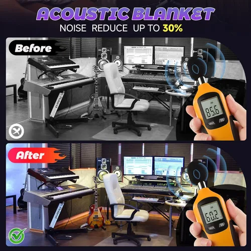 Miniatura 7 de 2 Piezas de Manta de Amortiguación de Sonido Grande 48" x 80", Manta Acústica de 850GSM con Ojales, Mantas de Absorción de Sonido de Estudio