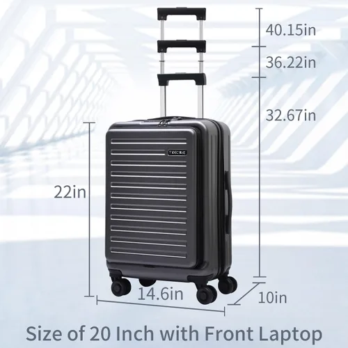 Miniatura 8 de TydeCkare Equipaje de mano de 20 pulgadas con bolsillo frontal con cremallera, 45L, maleta rígida ligera de ABS + PC con bloqueo TSA y ruedas