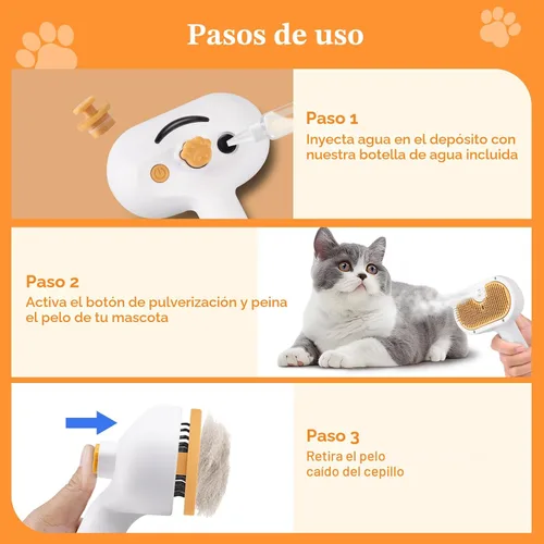 Miniatura 5 de Cepillo de vapor para mascotas para perros y gatos – Peine de depilación en aerosol 3 en 1 para quitar pelo y aseo, suaviza la piel y reduce