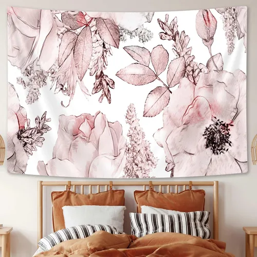 Miniatura 8 de SAOLUIS Tapiz floral, tapiz de flores azules, tapiz estético floral de acuarela, tapiz floral de poliéster, flores bohemias para colgar en la pared