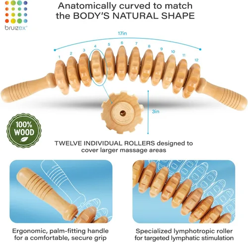 Miniatura 3 de Bruizex Herramienta de masaje de terapia de madera, rodillo de masaje de drenaje linfático, rodillo muscular para piernas, espalda y muslo