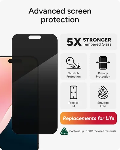 Miniatura 3 de ZAGG Glass Elite - Protector de pantalla de privacidad para iPhone 16 Pro - Filtro de privacidad de 2 vías, vidrio templado ultra resistente, 5