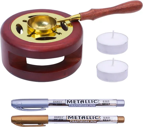 SWANGSA Kit de calentador de sellado de cera, herramienta de horno de cera de sellado con 2 bolígrafos de sellado de cera + cuchara de sellado de