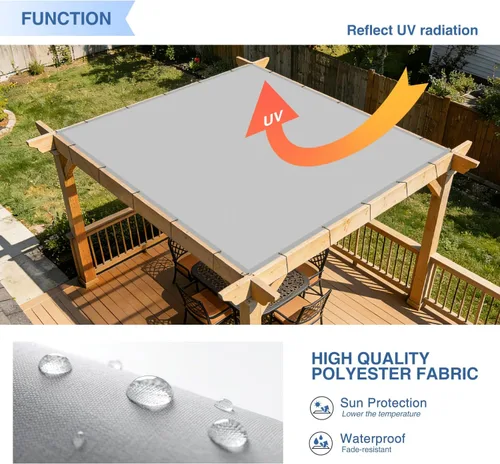 Miniatura 4 de E&K Toldo rectangular impermeable de 12 x 12 pies, con ojales, bloqueo UV, para pérgola, patio trasero, jardín, terraza, al aire libre (gris claro)
