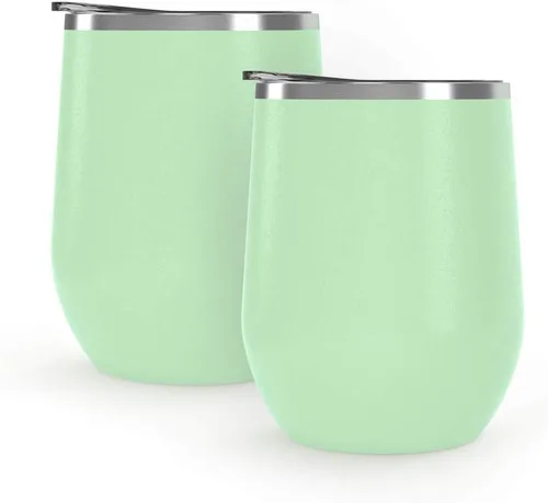 Miniatura 48 de Maars Bev - Vaso de vino de acero inoxidable sin tallo con tapa, aislado al vacío de 12 onzas, a prueba de derrames, apto para viajes, vasos midnight