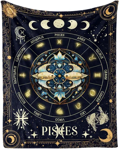 Miniatura 17 de Manta del Zodiaco Acuario para Niños y Niñas, Diseño Temático de Astrología Secreta Impreso, Mantas de Tiro para Niños, Regazo, Silla, Manta Suave