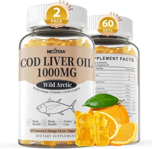 Gomitas de aceite de hígado de bacalao de 1000 mg para adultos y niños, con vitamina A y D3, suplemento de aceite de pescado Omega 3, DHA 360 mg y